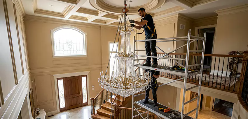Two-Story Foyer Chandelier Installation in Ames